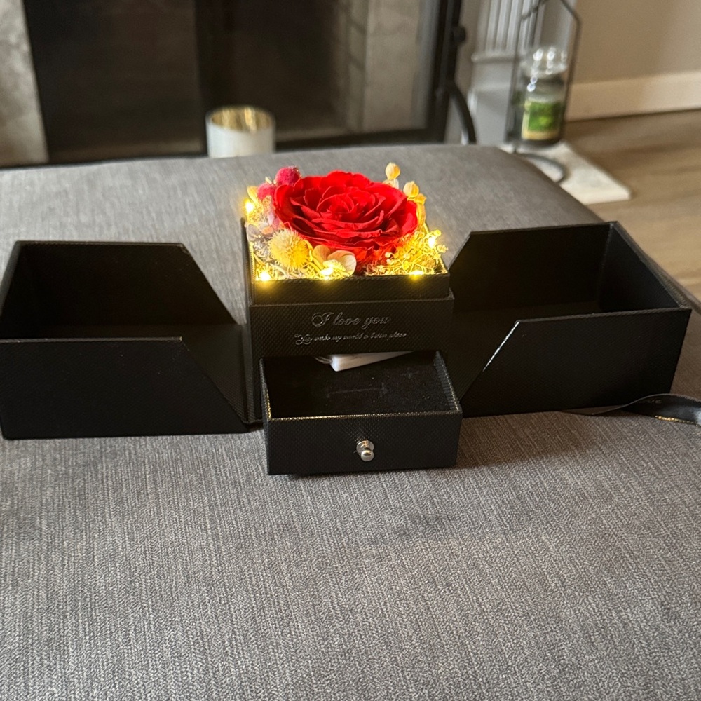 Illuminated Red Rose Gift Jewelry Box with Drawers
